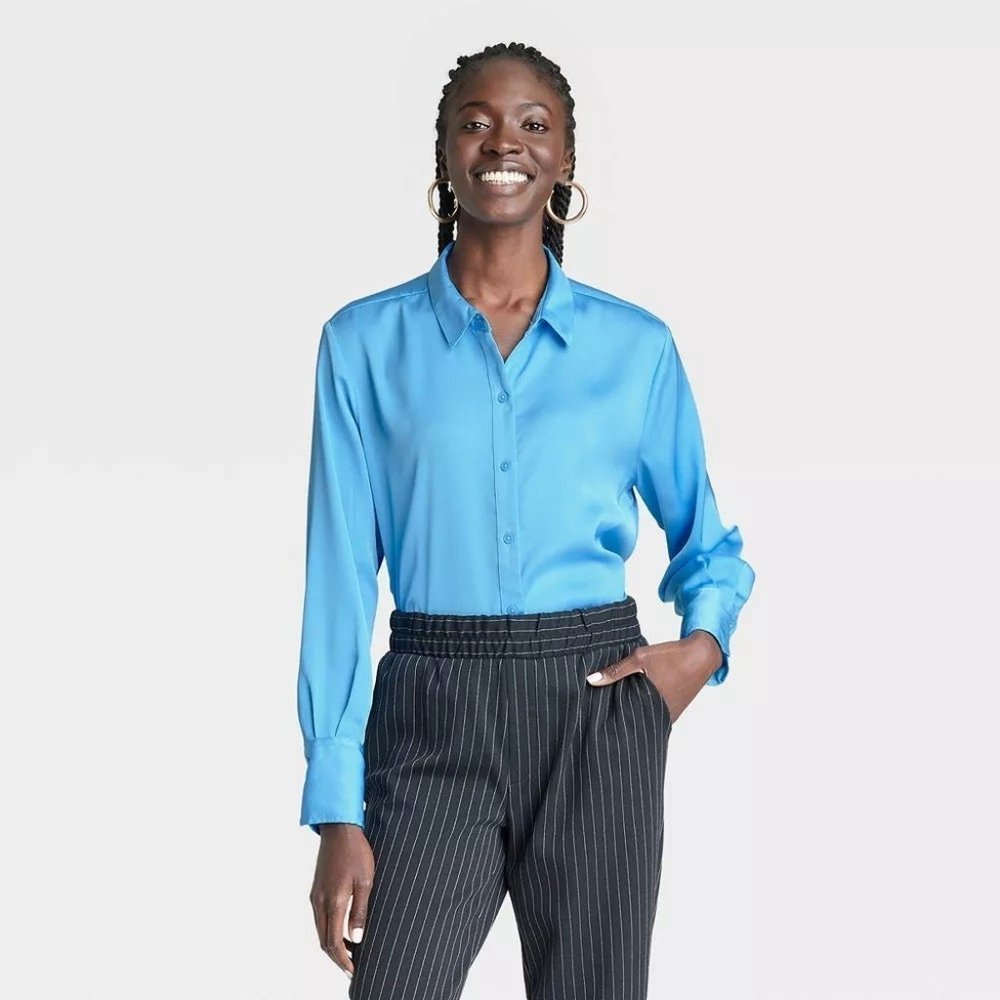 Women's Satin Button-Down Shirt, TP5-CN